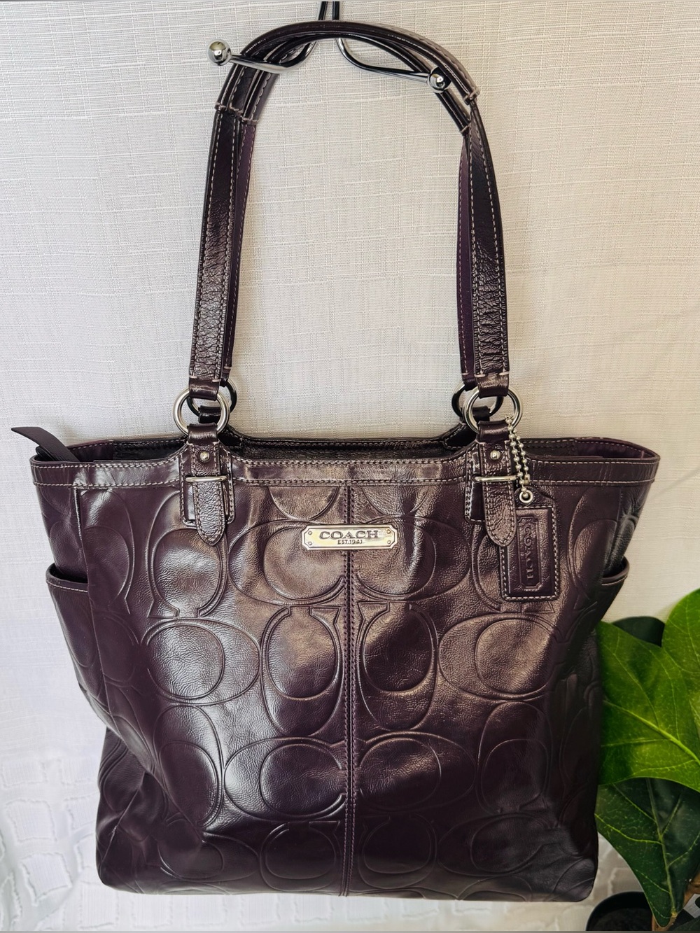 Coach purple patent leather zip tote- GUC